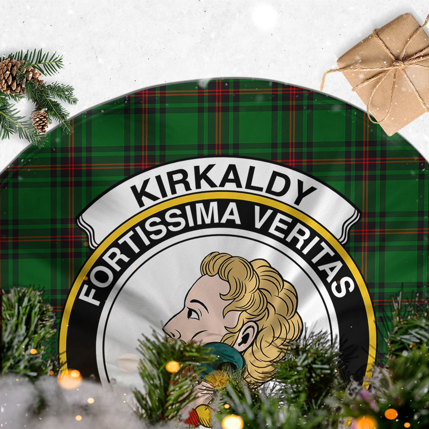 Kirkaldy Tartan Christmas Tree Skirt with Family Crest - Tartanvibesclothing
