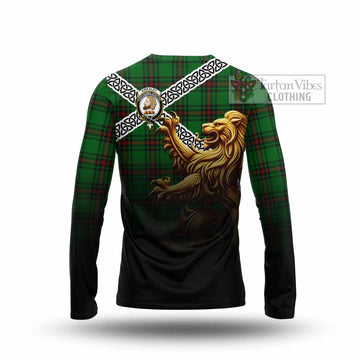 Tartan Vibes Clothing Kirkaldy Crest Tartan Long Sleeve T-Shirt with Golden Lion Emblem Celtic Style