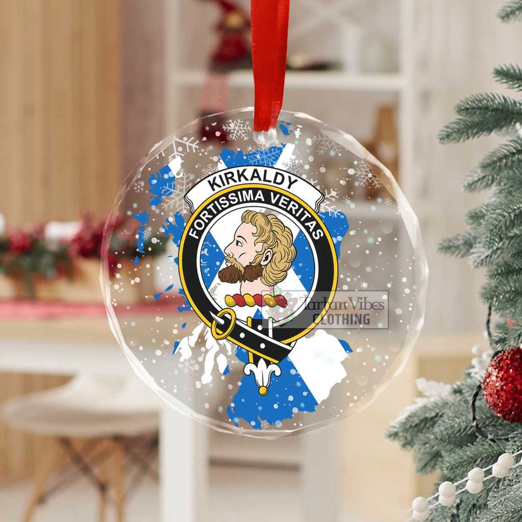 Tartan Vibes Clothing Kirkaldy Clan Crest Christmas Glass Ornament with Scotland Map