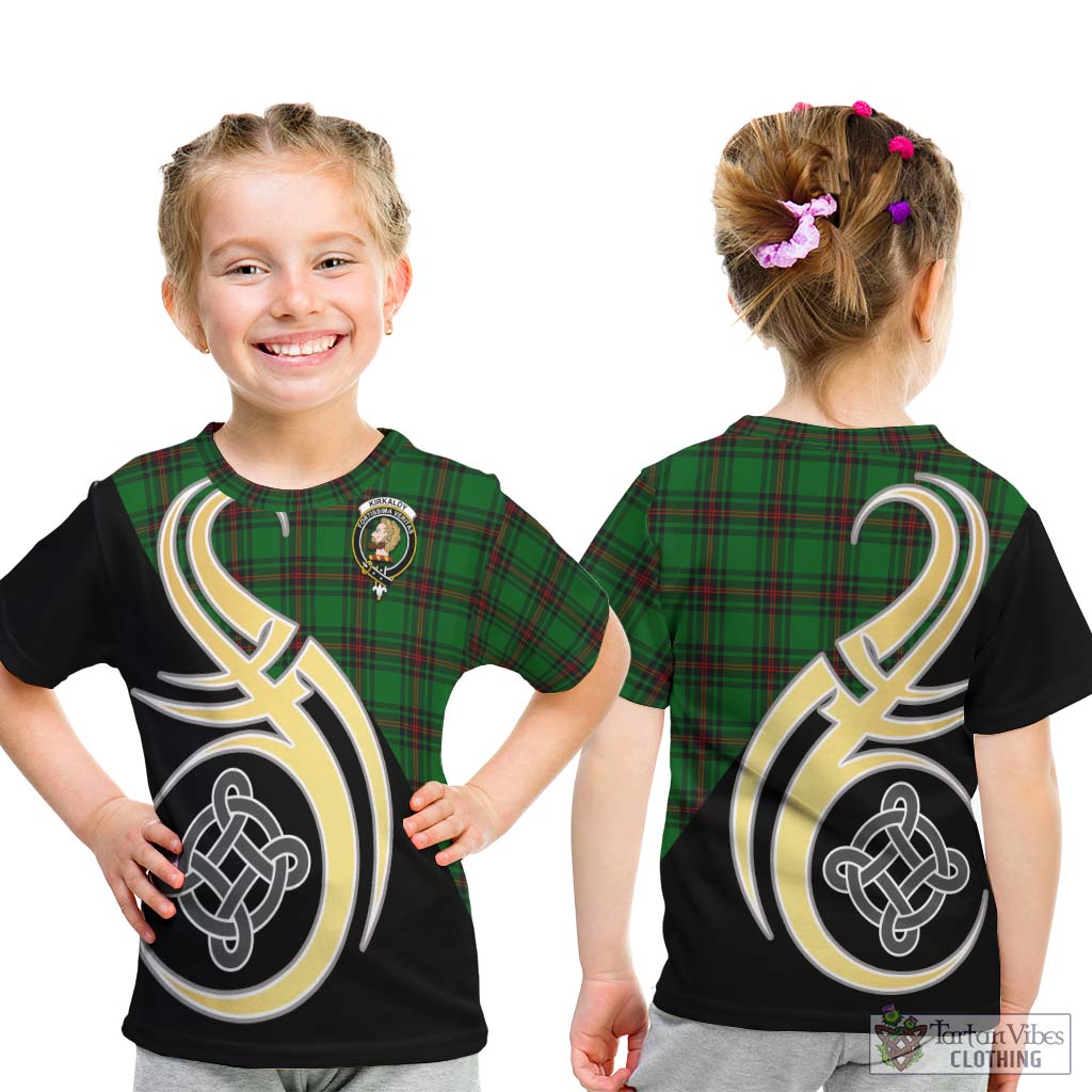 Kirkaldy Tartan Kid T-Shirt with Family Crest and Celtic Symbol Style - Tartan Vibes Clothing