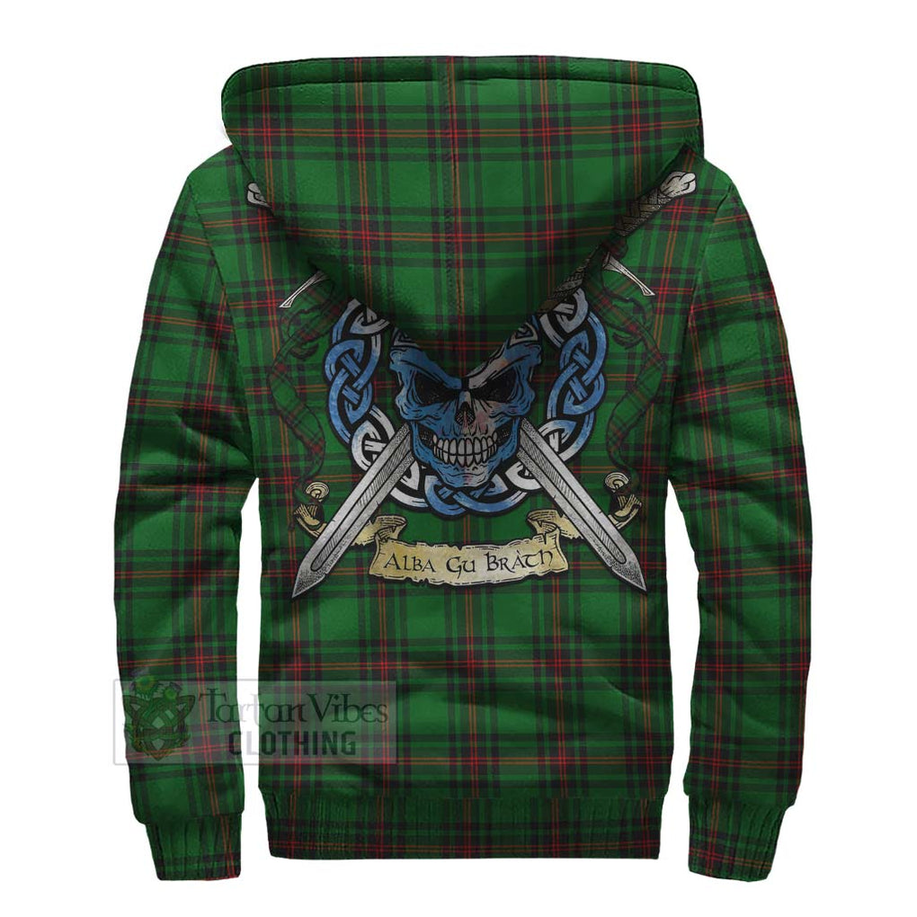 Tartan Vibes Clothing Kirkaldy Tartan Sherpa Hoodie with Family Crest Celtic Skull Style