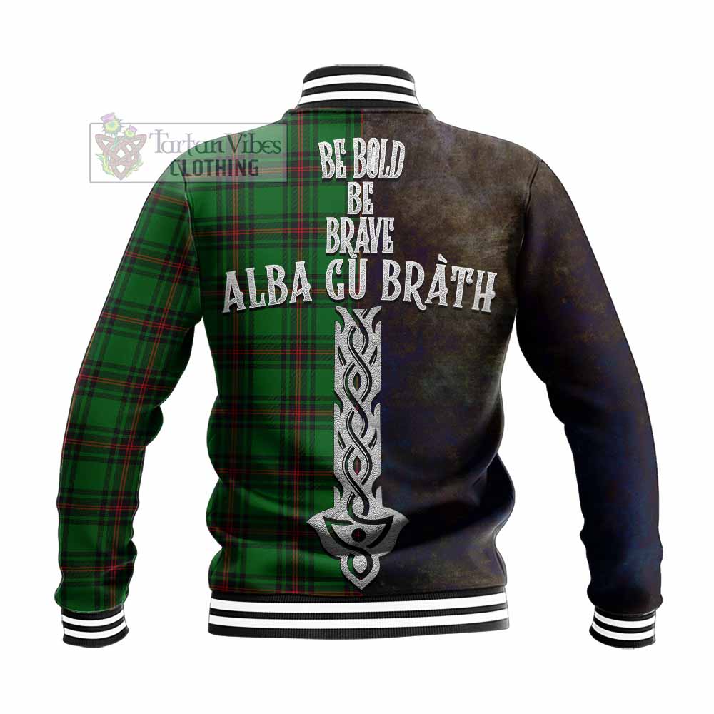 Tartan Vibes Clothing Kirkaldy Tartan Family Crest Baseball Jacket Alba Gu Brath Be Brave Lion Ancient Style
