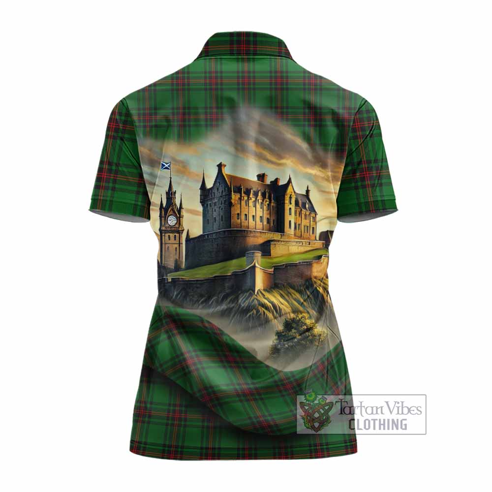 Tartan Vibes Clothing Kirkaldy Tartan Family Crest Women's Polo Shirt with Scottish Ancient Castle Stype