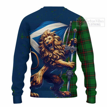 Tartan Vibes Clothing Kirkaldy Tartan Family Crest Knitted Sweater with Scottish Majestic Lion