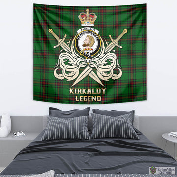 Kirkaldy Tartan Tapestry with Clan Crest and the Golden Sword of Courageous Legacy
