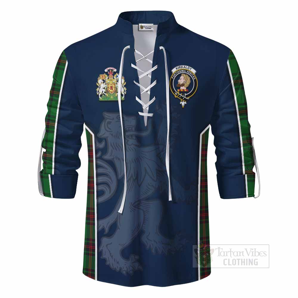 Tartan Vibes Clothing Kirkaldy Tartan Ghillie Kilt Shirt with Family Crest and Lion Rampant Vibes Sport Style