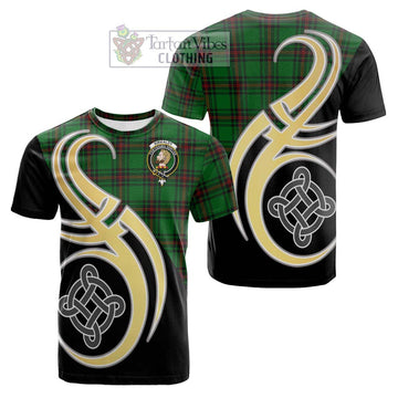 Tartan Vibes Clothing Kirkaldy Tartan Cotton T-shirt with Family Crest and Celtic Symbol Style