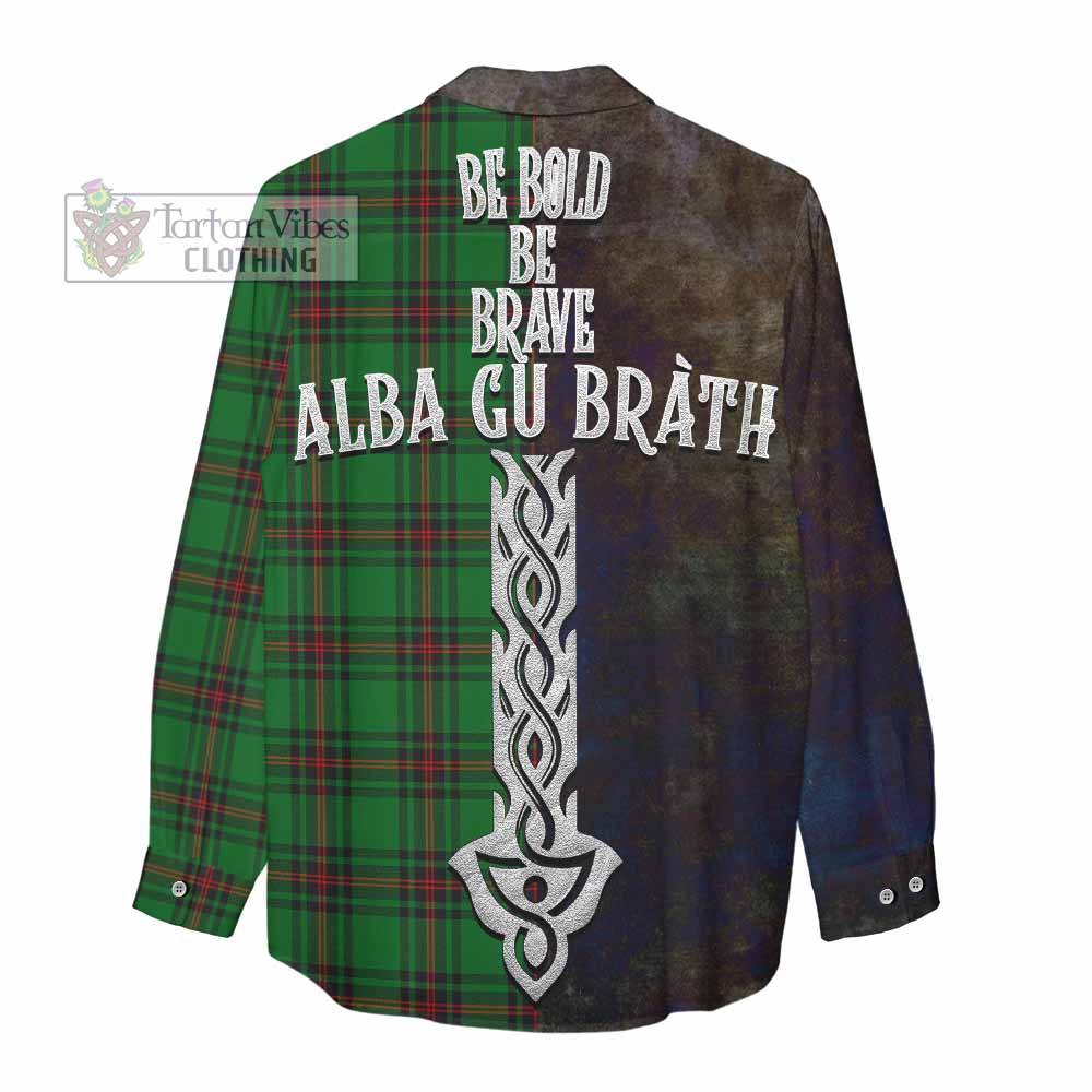 Tartan Vibes Clothing Kirkaldy Tartan Family Crest Women's Casual Shirt Alba Gu Brath Be Brave Lion Ancient Style