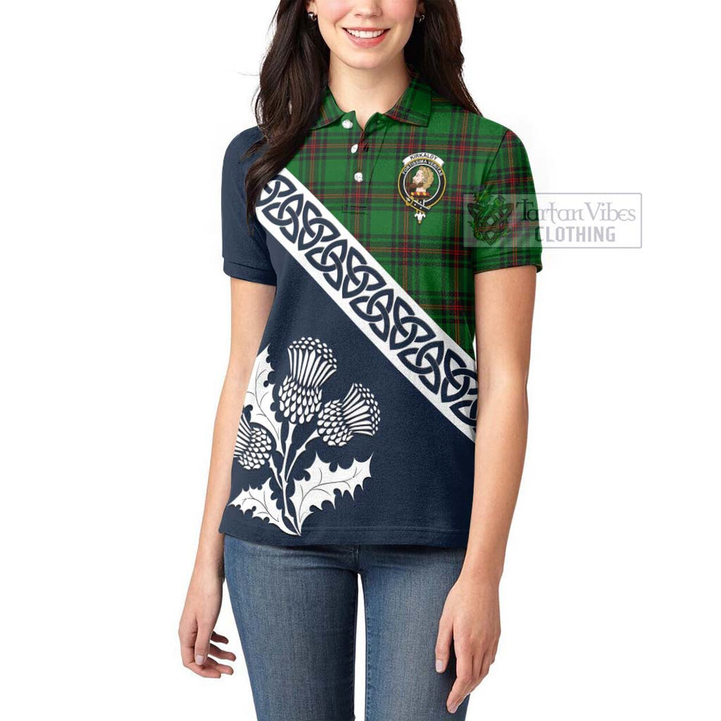 Tartan Vibes Clothing Kirkaldy Tartan Women's Polo Shirt Featuring Thistle and Scotland Map