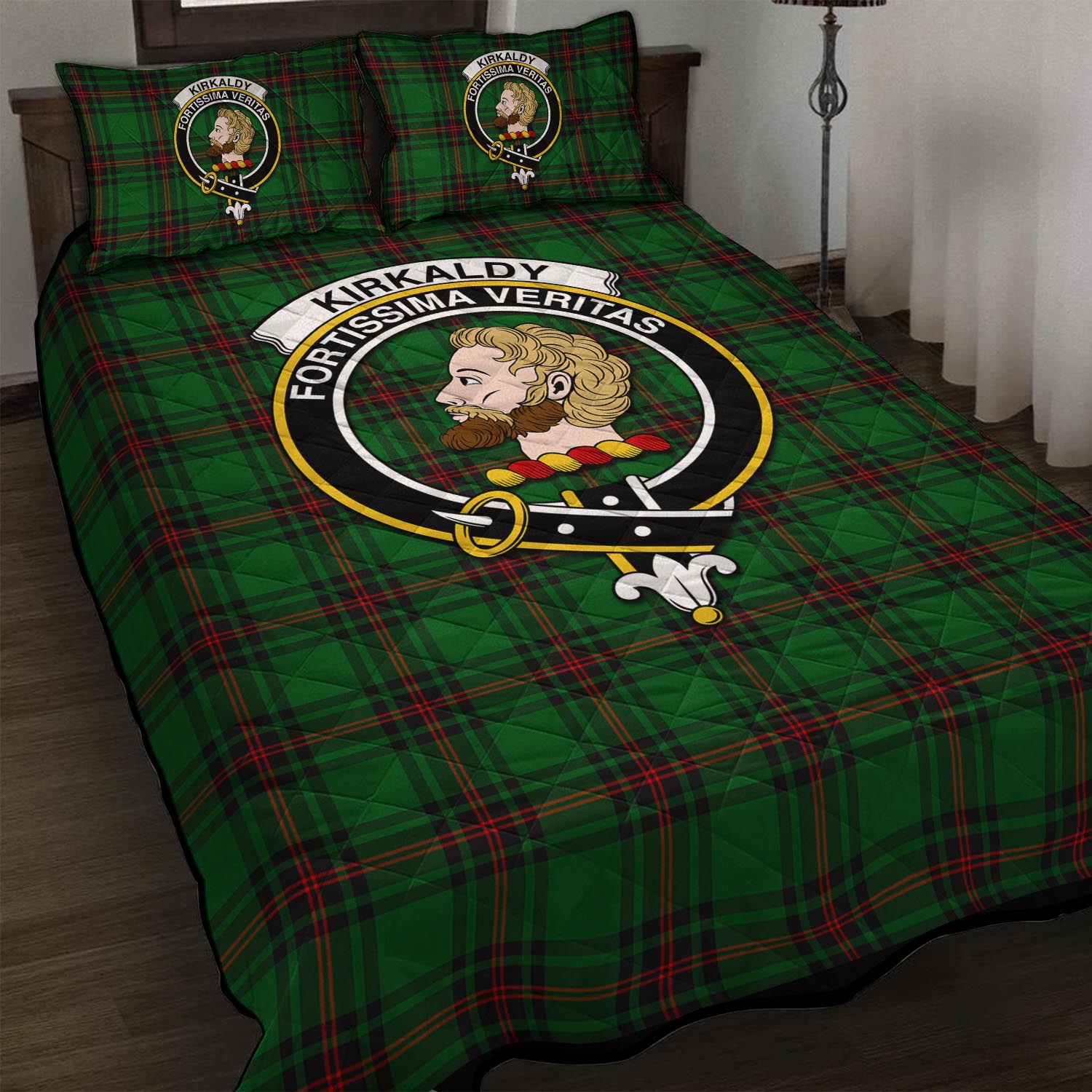 Kirkaldy Tartan Quilt Bed Set with Family Crest - Tartanvibesclothing