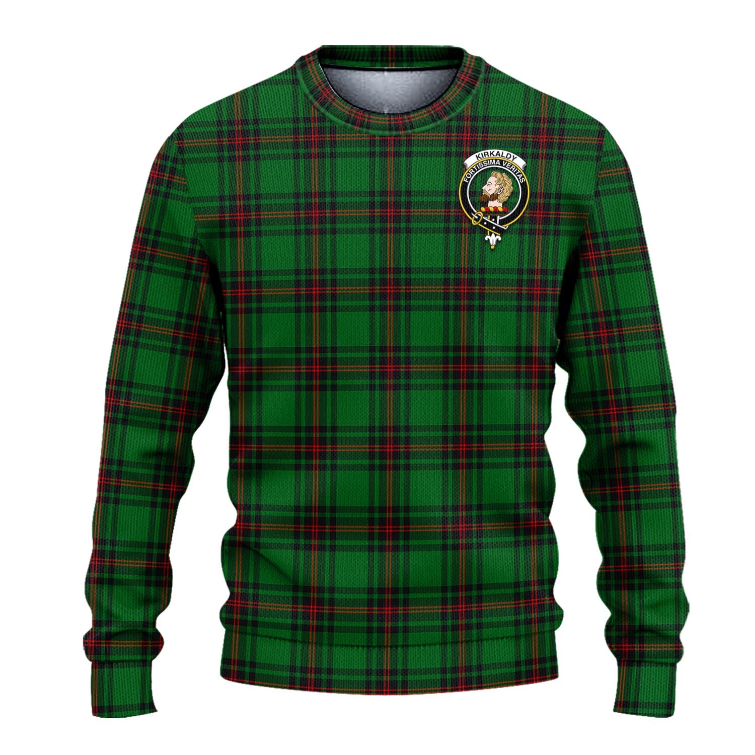 Kirkaldy Tartan Knitted Sweater with Family Crest - Tartanvibesclothing
