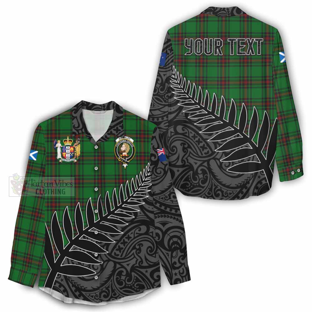 Tartan Vibes Clothing Kirkaldy Crest Tartan Women's Casual Shirt with New Zealand Silver Fern Half Style
