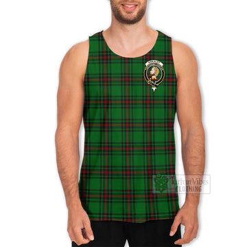 Tartan Vibes Clothing Kirkaldy Tartan Men's Tank Top with Family Crest and Bearded Skull Holding Bottles of Whiskey