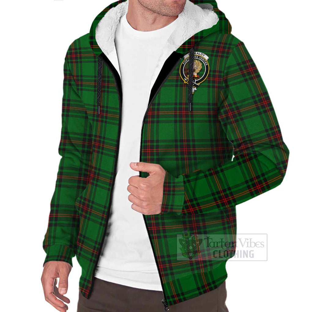 Tartan Vibes Clothing Kirkaldy Tartan Sherpa Hoodie with Family Crest Celtic Skull Style