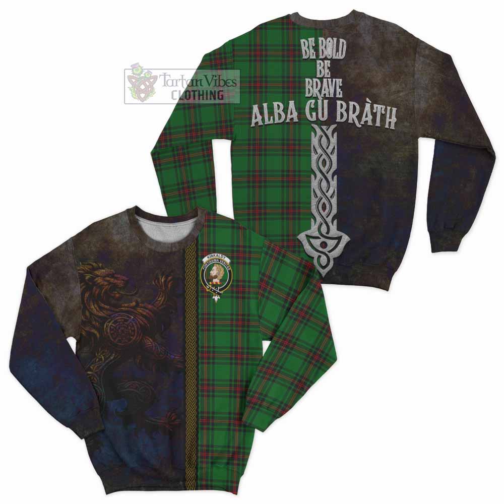 Tartan Vibes Clothing Kirkaldy Tartan Family Crest Sweatshirt Alba Gu Brath Be Brave Lion Ancient Style