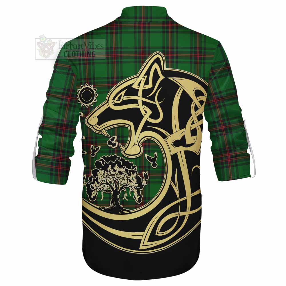 Tartan Vibes Clothing Kirkaldy Tartan Ghillie Kilt Shirt with Family Crest Celtic Wolf Style