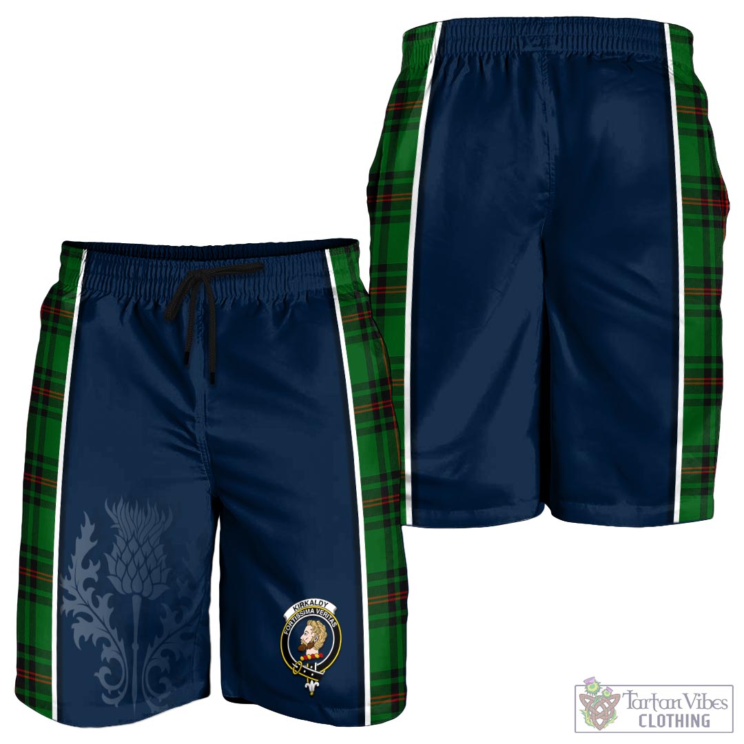 Tartan Vibes Clothing Kirkaldy Tartan Men's Shorts with Family Crest and Scottish Thistle Vibes Sport Style