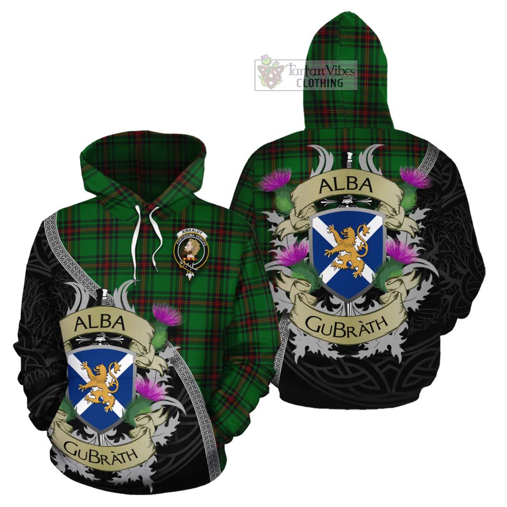 Tartan Vibes Clothing Kirkaldy Tartan Family Crest Cotton Hoodie Lion Rampant Royal Thistle Shield Celtic Inspired