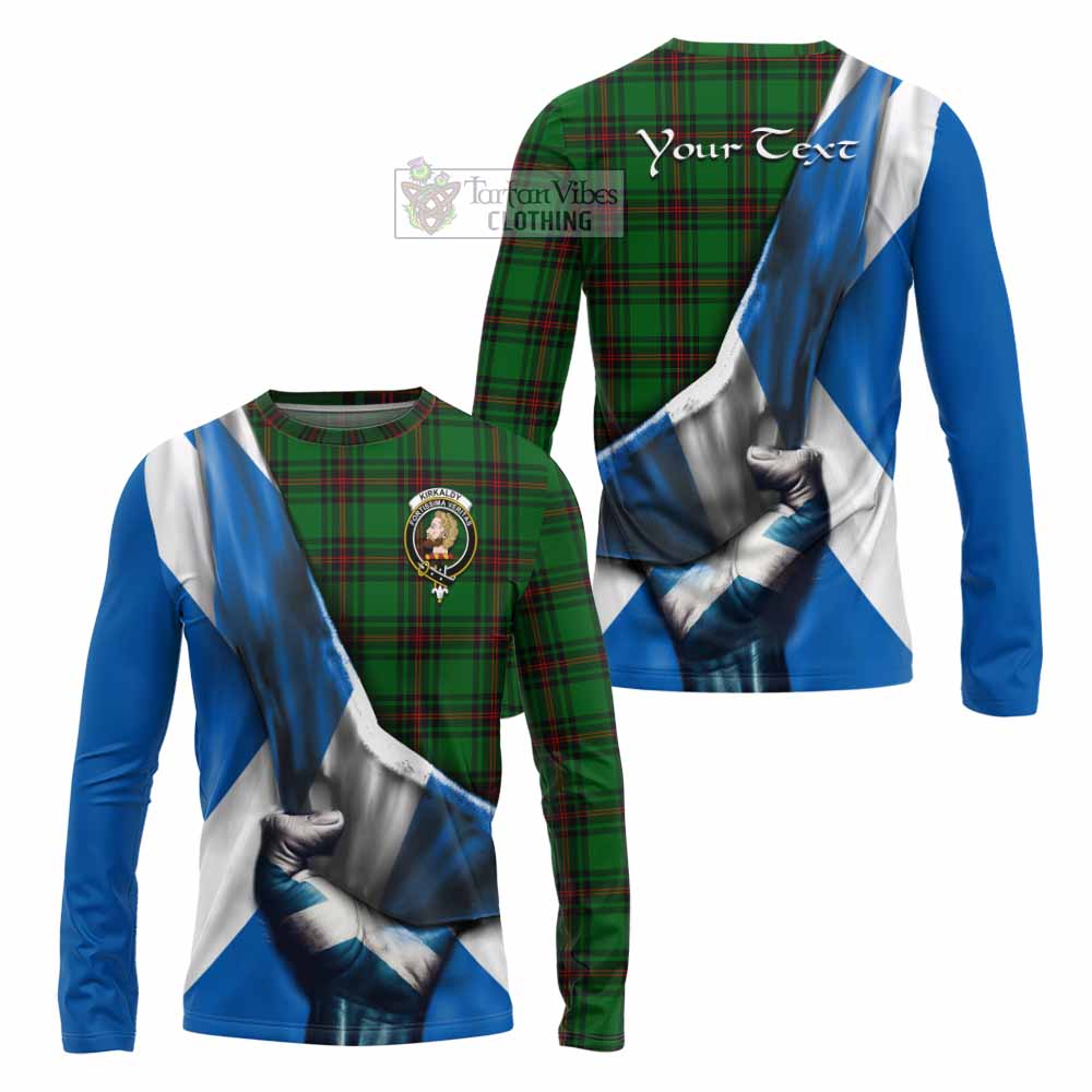 Tartan Vibes Clothing Kirkaldy Tartan Long Sleeve T-Shirt with Family Crest Scotland Patriotic Style