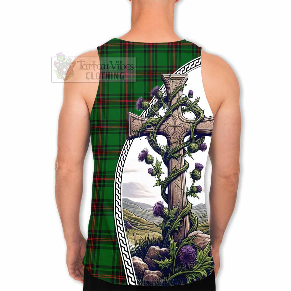 Tartan Vibes Clothing Kirkaldy Tartan Men's Tank Top with Family Crest and St. Andrew's Cross Accented by Thistle Vines