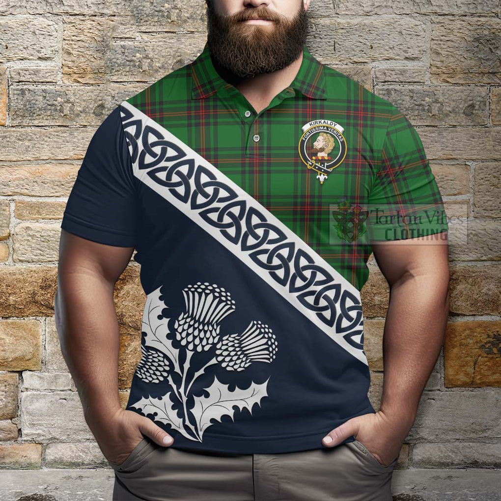Kirkaldy Tartan Polo Shirt Featuring Thistle and Scotland Map