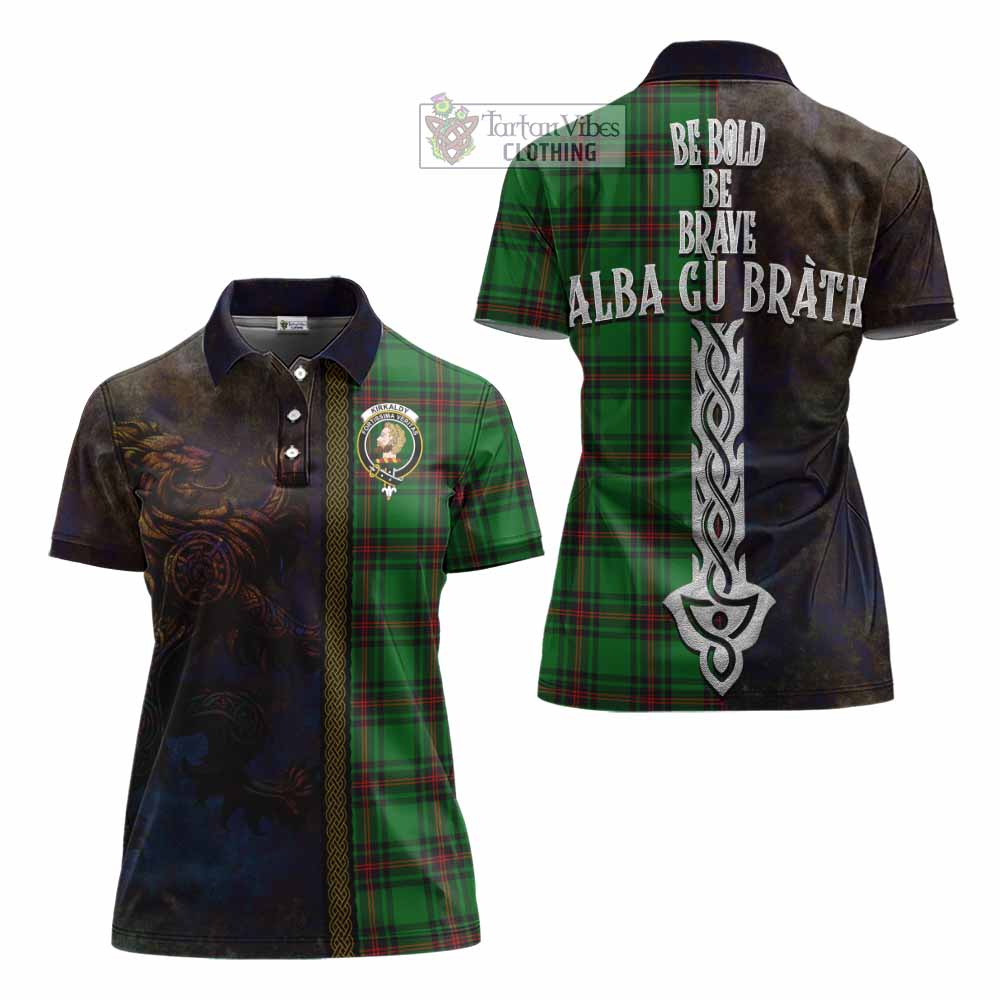 Tartan Vibes Clothing Kirkaldy Tartan Family Crest Women's Polo Shirt Alba Gu Brath Be Brave Lion Ancient Style