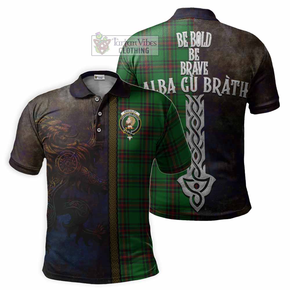 Tartan Vibes Clothing Kirkaldy Tartan Family Crest Polo Shirt Alba Gu Brath Be Brave Lion Ancient Style