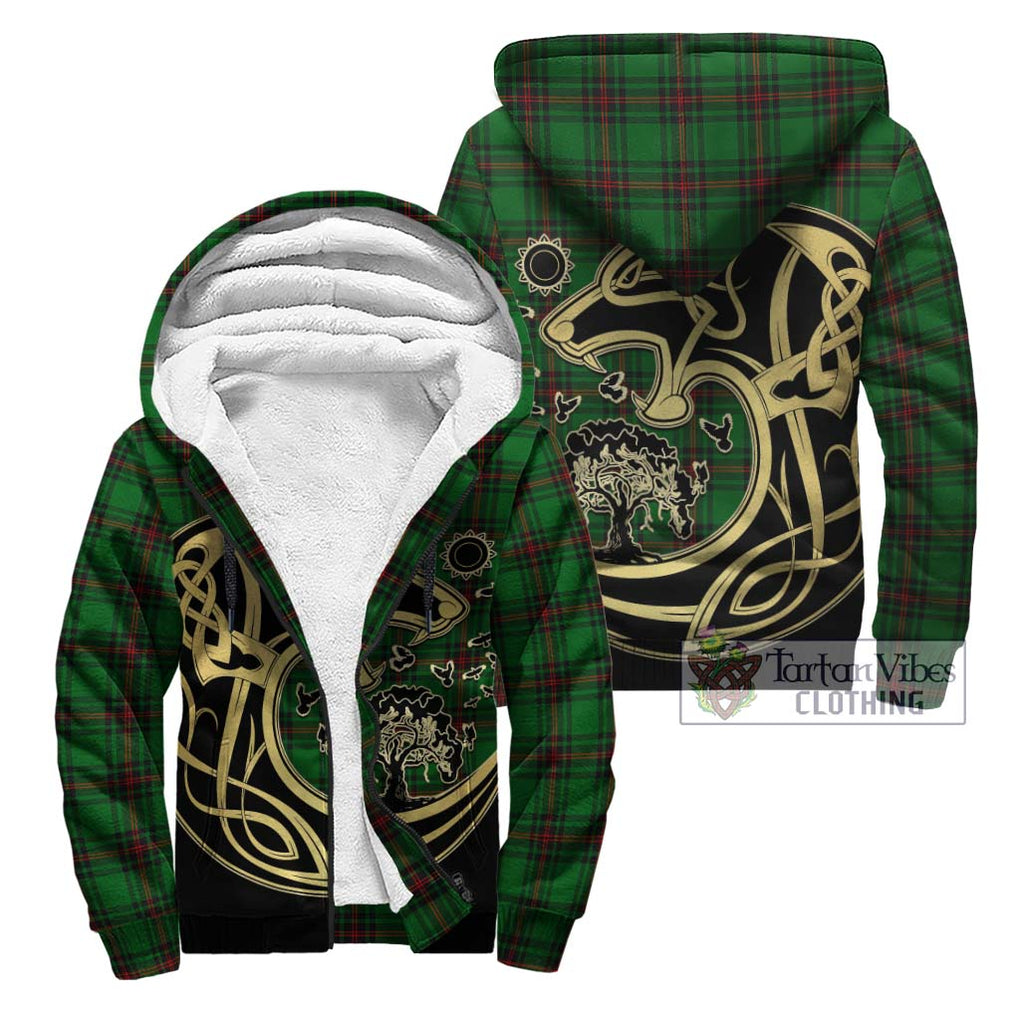 Kirkaldy Tartan Sherpa Hoodie with Family Crest Celtic Wolf Style Unisex - Tartan Vibes Clothing