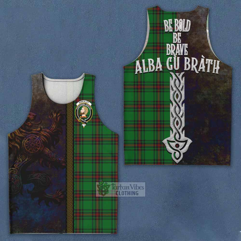 Tartan Vibes Clothing Kirkaldy Tartan Family Crest Men's Tank Top Alba Gu Brath Be Brave Lion Ancient Style