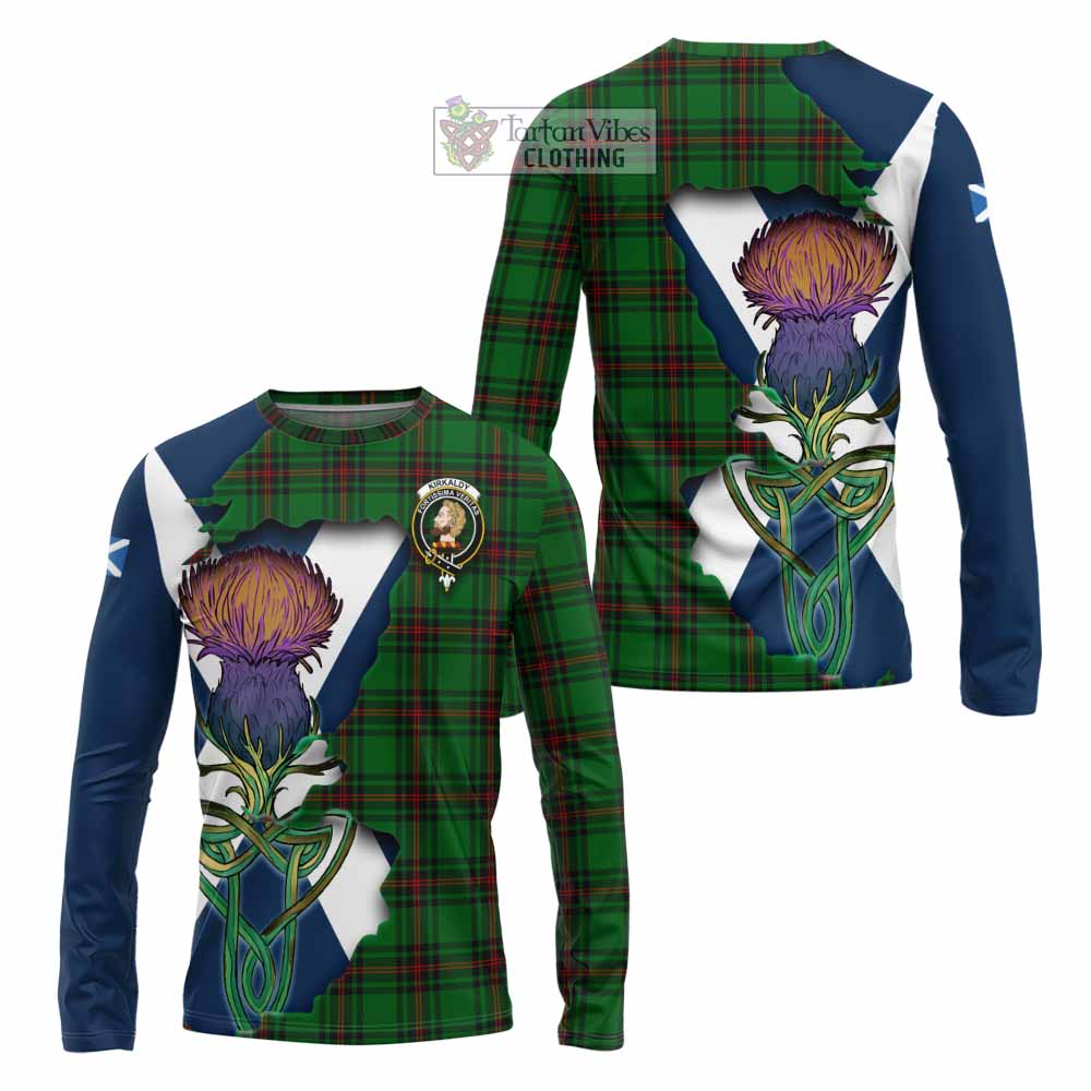 Tartan Vibes Clothing Kirkaldy Tartan Family Crest Long Sleeve T-Shirt Scottish Thistle Celtic Inspired