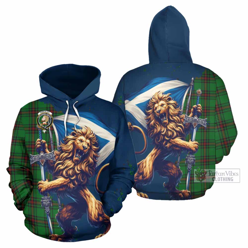 Kirkaldy Tartan Family Crest Hoodie with Scottish Majestic Lion