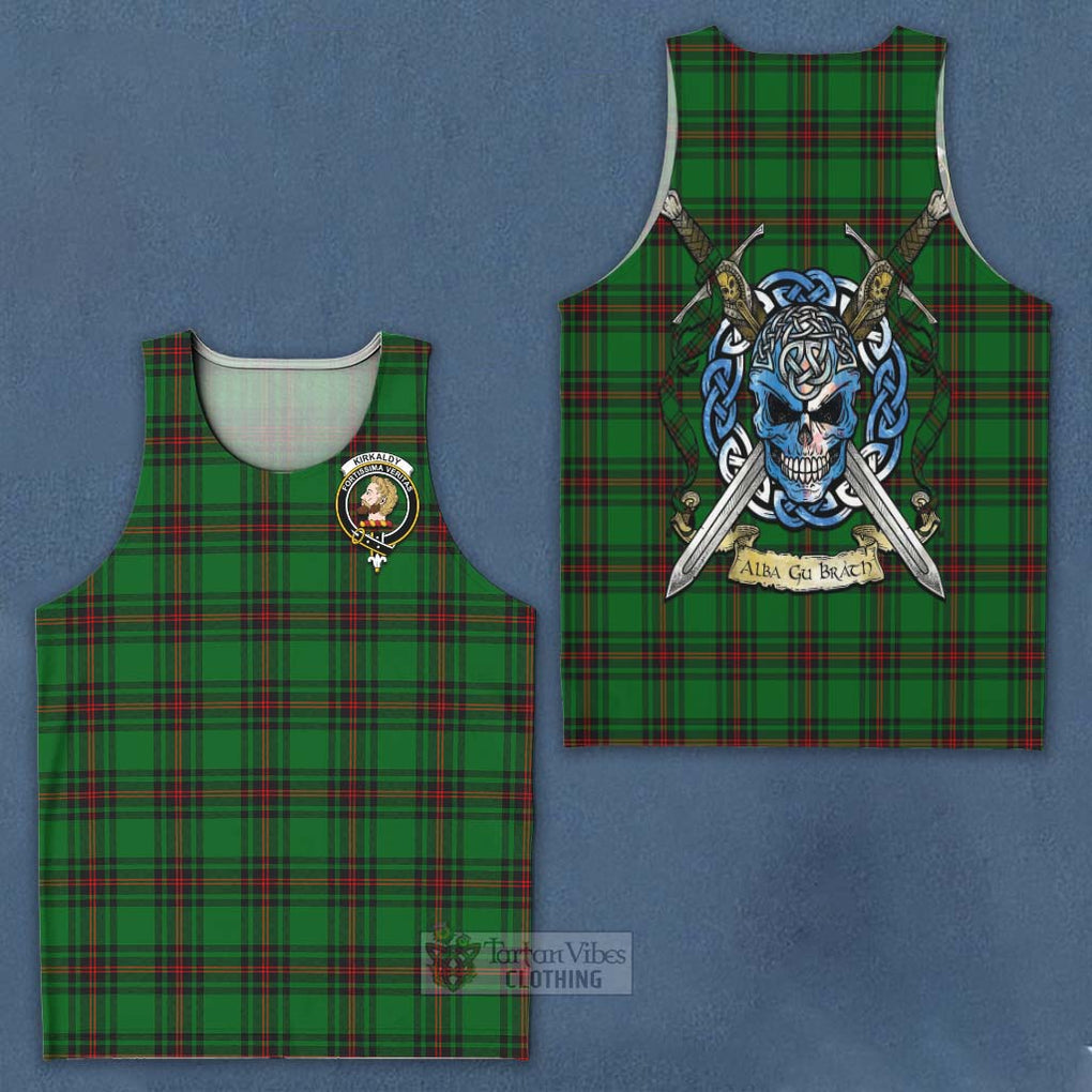 Tartan Vibes Clothing Kirkaldy Tartan Men's Tank Top with Family Crest Celtic Skull Style