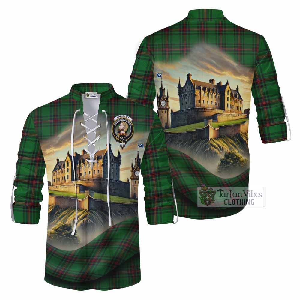 Tartan Vibes Clothing Kirkaldy Tartan Family Crest Ghillie Kilt Shirt with Scottish Ancient Castle Style