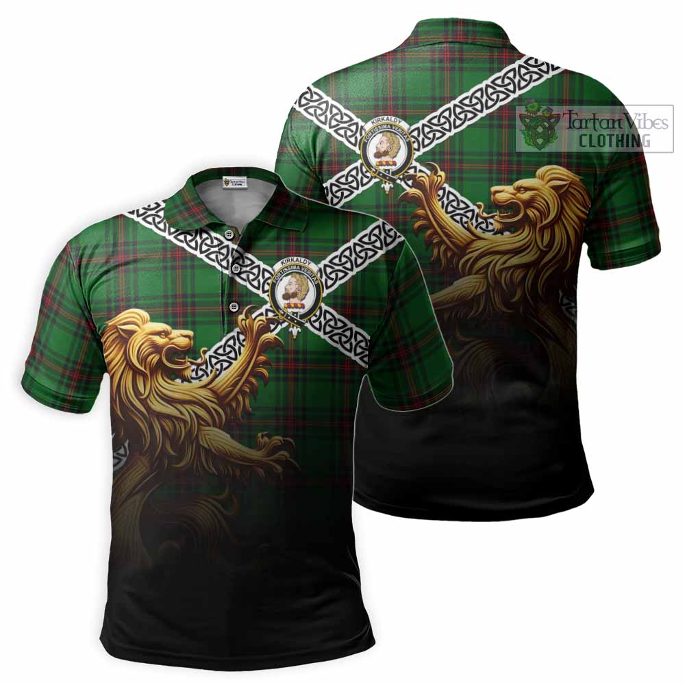 Tartan Vibes Clothing Kirkaldy Crest Tartan Polo Shirt with Golden Lion Emblem Celtic Style