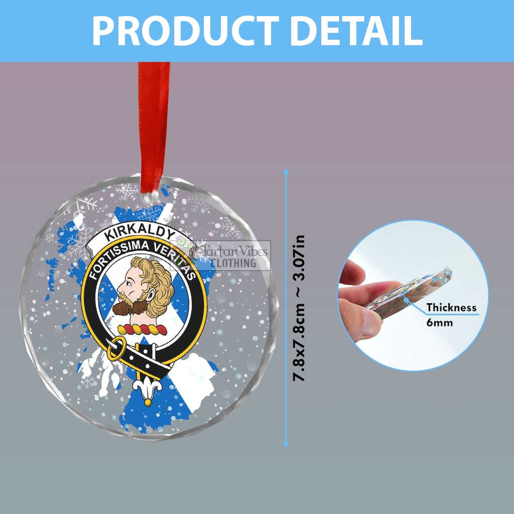 Tartan Vibes Clothing Kirkaldy Clan Crest Christmas Glass Ornament with Scotland Map