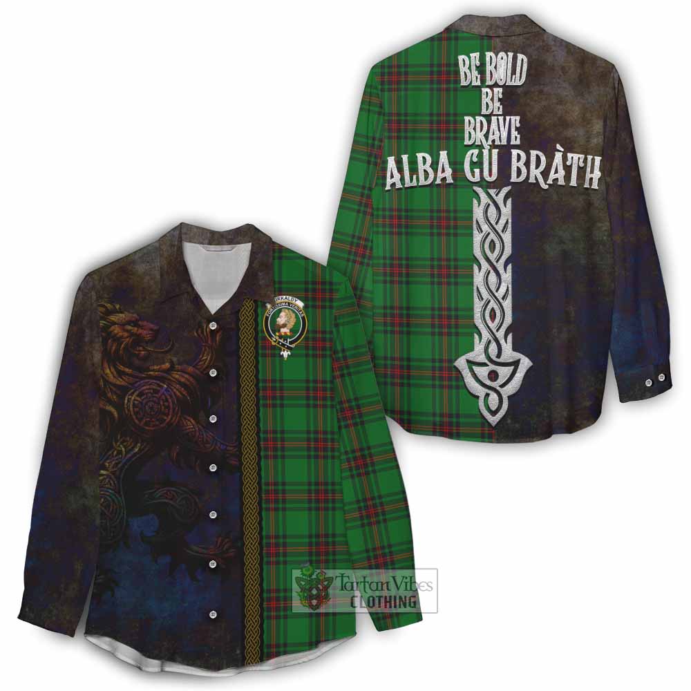 Tartan Vibes Clothing Kirkaldy Tartan Family Crest Women's Casual Shirt Alba Gu Brath Be Brave Lion Ancient Style