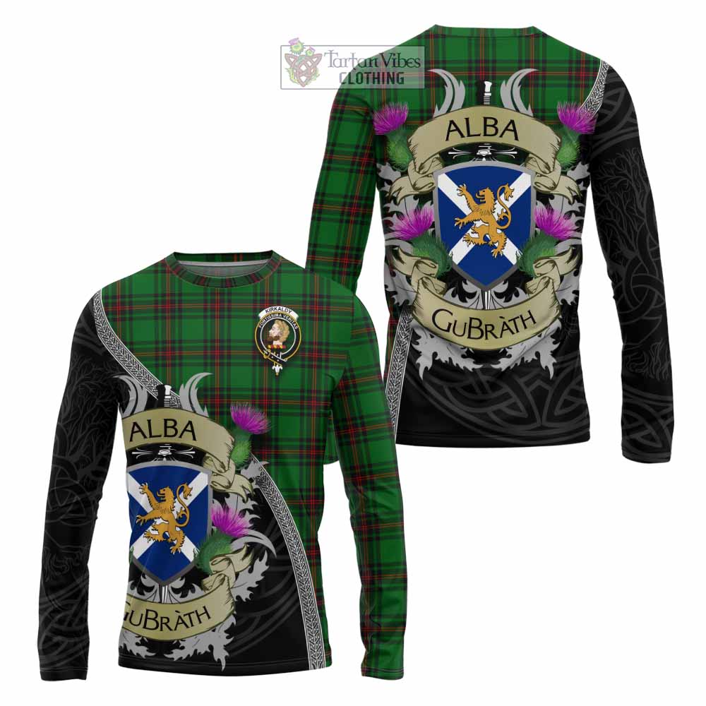 Tartan Vibes Clothing Kirkaldy Tartan Family Crest Long Sleeve T-Shirt Lion Rampant Royal Thistle Shield Celtic Inspired