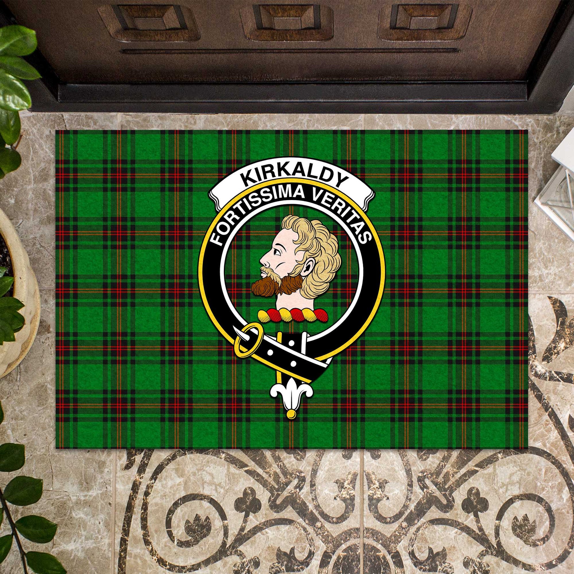 Kirkaldy Tartan Door Mat with Family Crest - Tartanvibesclothing