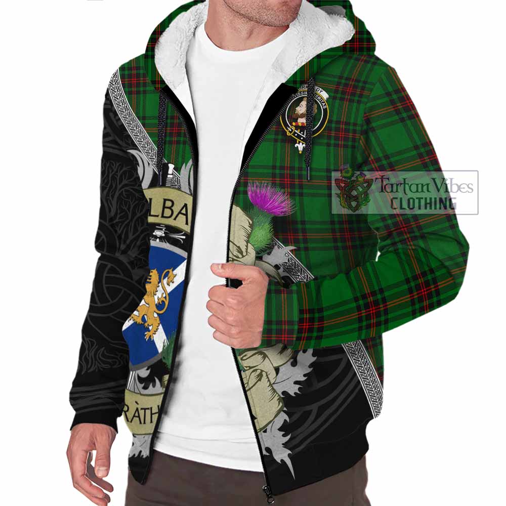 Tartan Vibes Clothing Kirkaldy Tartan Family Crest Sherpa Hoodie Lion Rampant Royal Thistle Shield Celtic Inspired