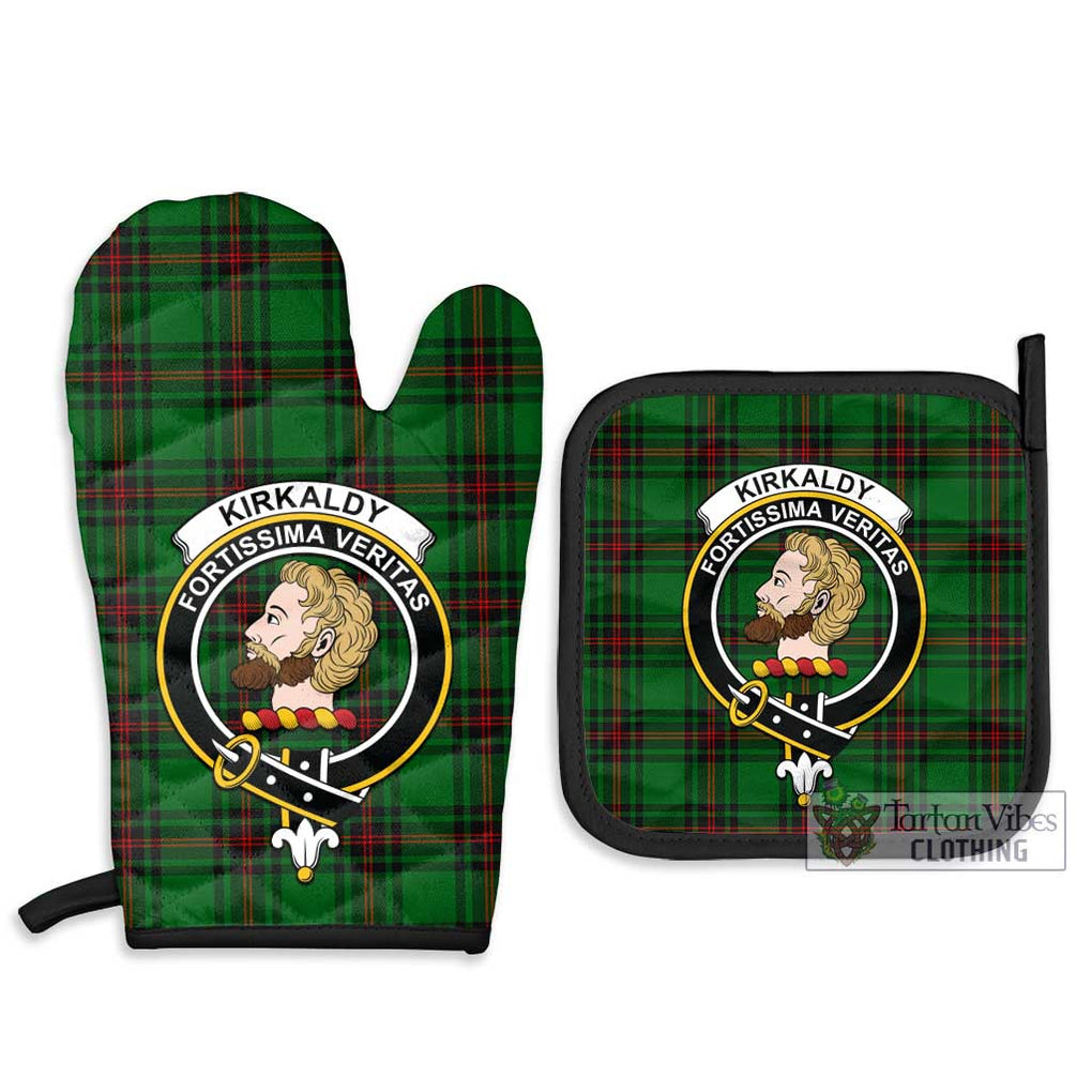 Kirkaldy Tartan Combo Oven Mitt & Pot-Holder with Family Crest Combo 1 Oven Mitt & 2 Pot-Holder Black - Tartan Vibes Clothing