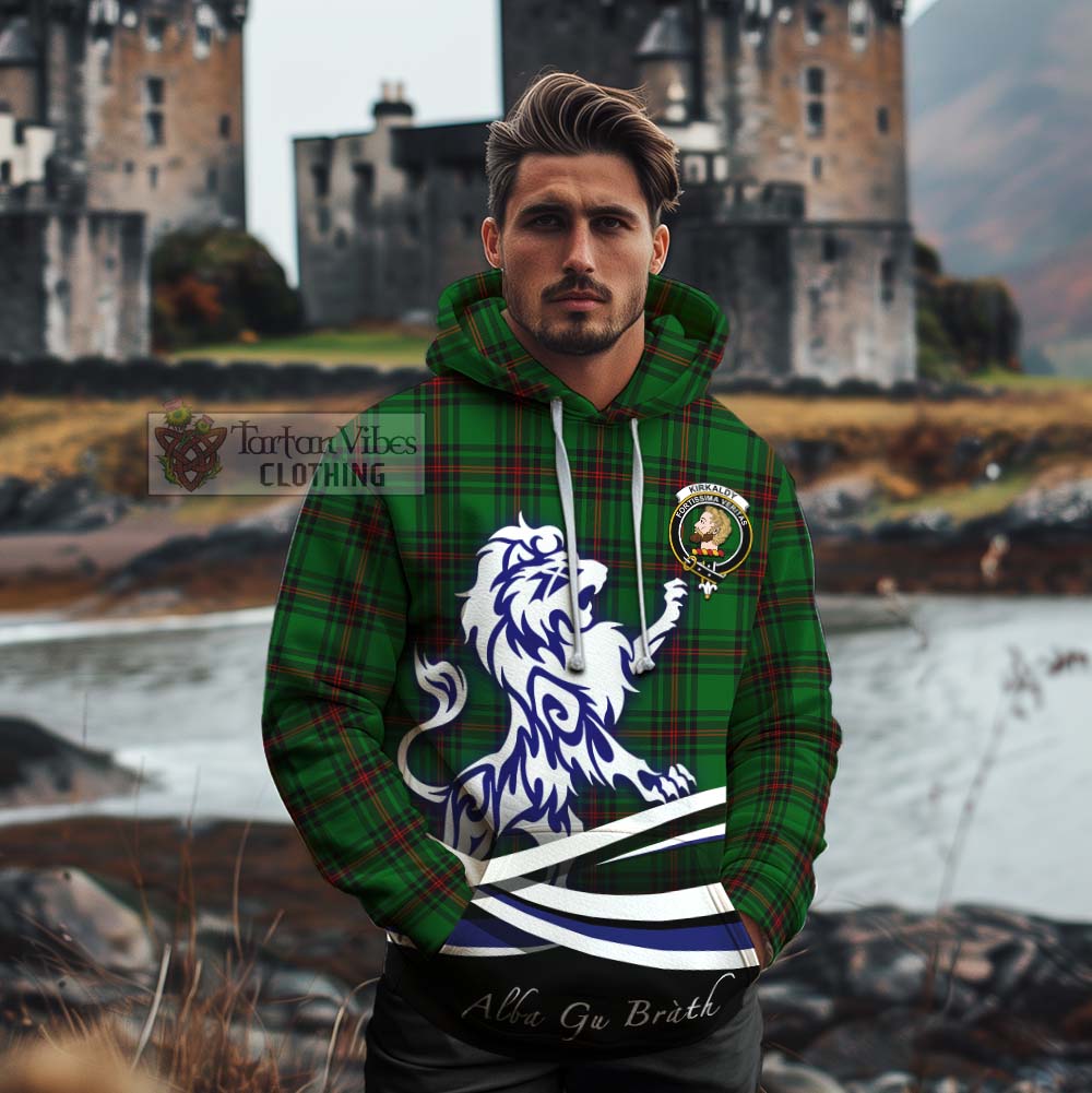 Tartan Vibes Clothing Kirkaldy Tartan Cotton Hoodie with Alba Gu Brath Regal Lion Emblem