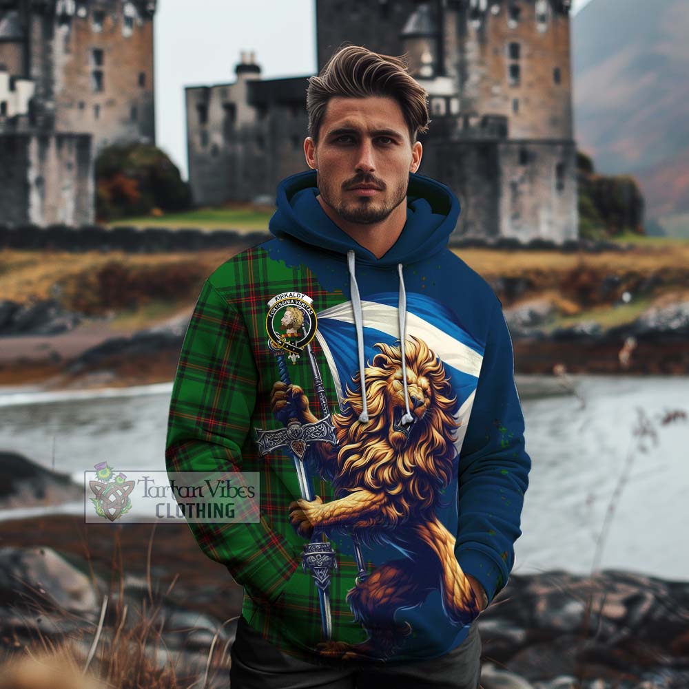 Tartan Vibes Clothing Kirkaldy Tartan Family Crest Cotton Hoodie with Scottish Majestic Lion