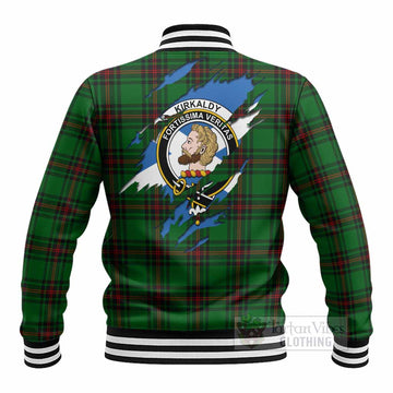 Kirkaldy Clan Crest In Me Tartan Baseball Jacket Scotland Flag Style