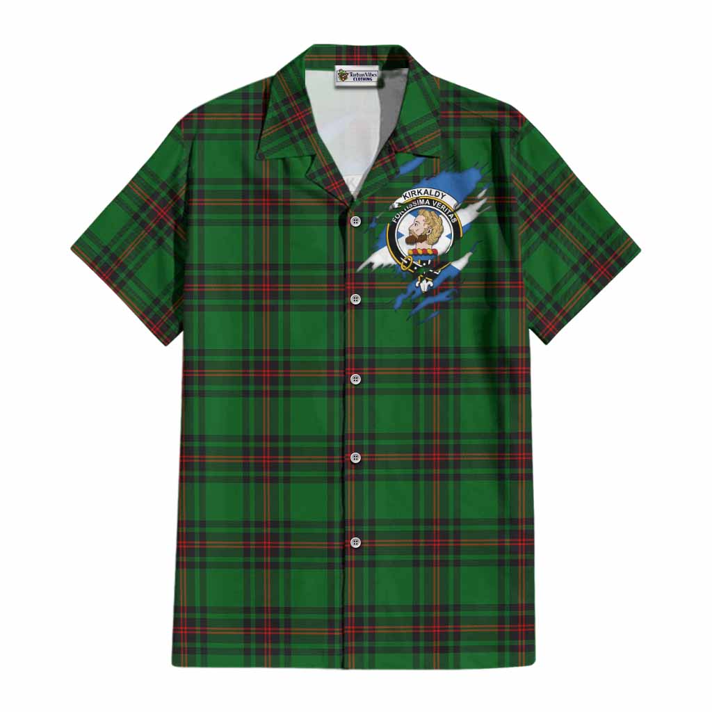 Kirkaldy Clan Crest In Me Tartan Cotton Hawaiian Shirt Scotland Flag Style