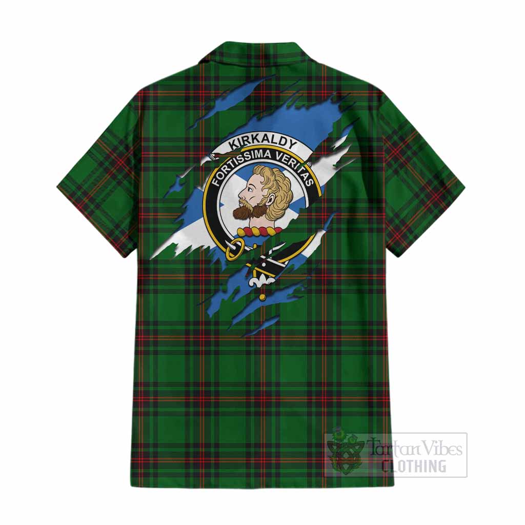 Kirkaldy Clan Crest In Me Tartan Cotton Hawaiian Shirt Scotland Flag Style