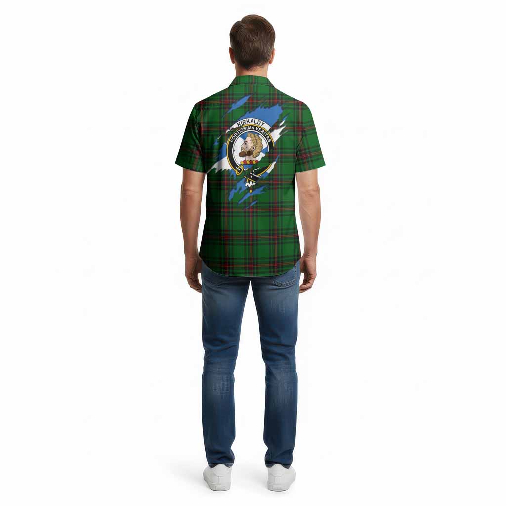 Kirkaldy Clan Crest In Me Tartan Cotton Hawaiian Shirt Scotland Flag Style