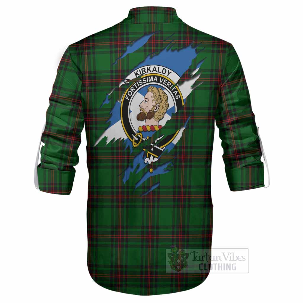 Kirkaldy Clan Crest In Me Tartan Ghillie Shirt Scotland Flag Style