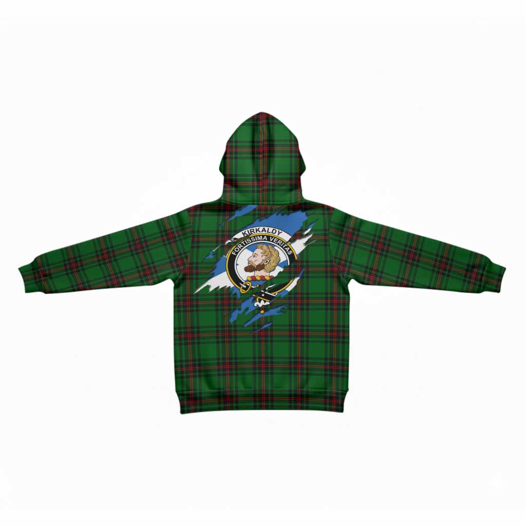 Kirkaldy Clan Crest In Me Tartan Kid Hoodie Scotland Flag Style