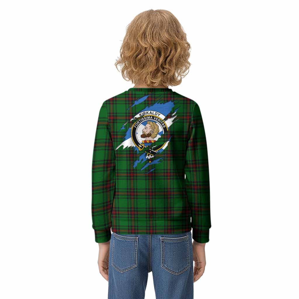 Kirkaldy Clan Crest In Me Tartan Kid Knitted Sweatshirt Scotland Flag Style