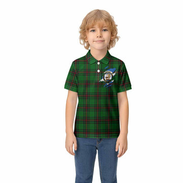 Kirkaldy Clan Crest In Me Tartan Kid Polo Shirt Scotland Flag Style